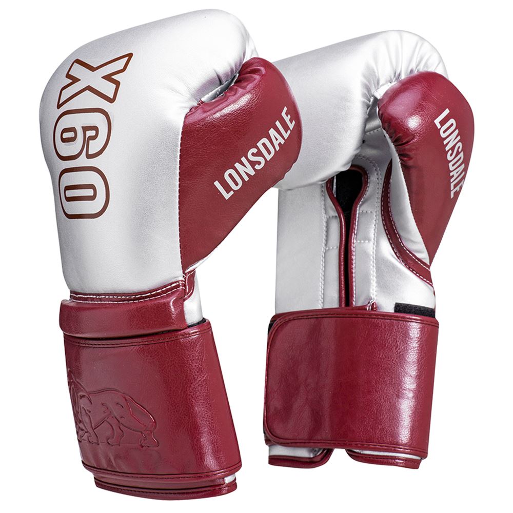 Lonsdale X60 PU Training Glove Maroon/Silver 12oz